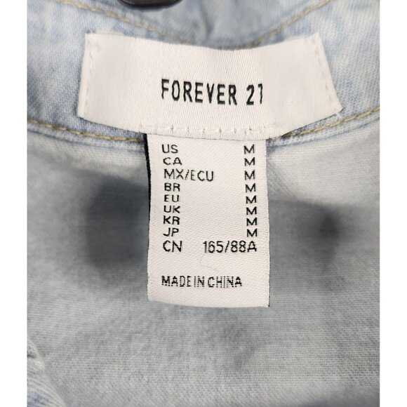 Forever 21 Dress Womens Medium Blue Light Denim Button Up Trumpet Sleeve Mini - Picture 3 of 13